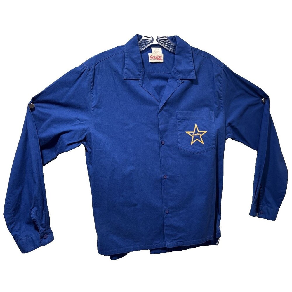 Vintage "Coca-Cola Clothes" Stars Camp Shirt L Long Sleeve 100% Cotton 70s 80s - Picture 3 of 16